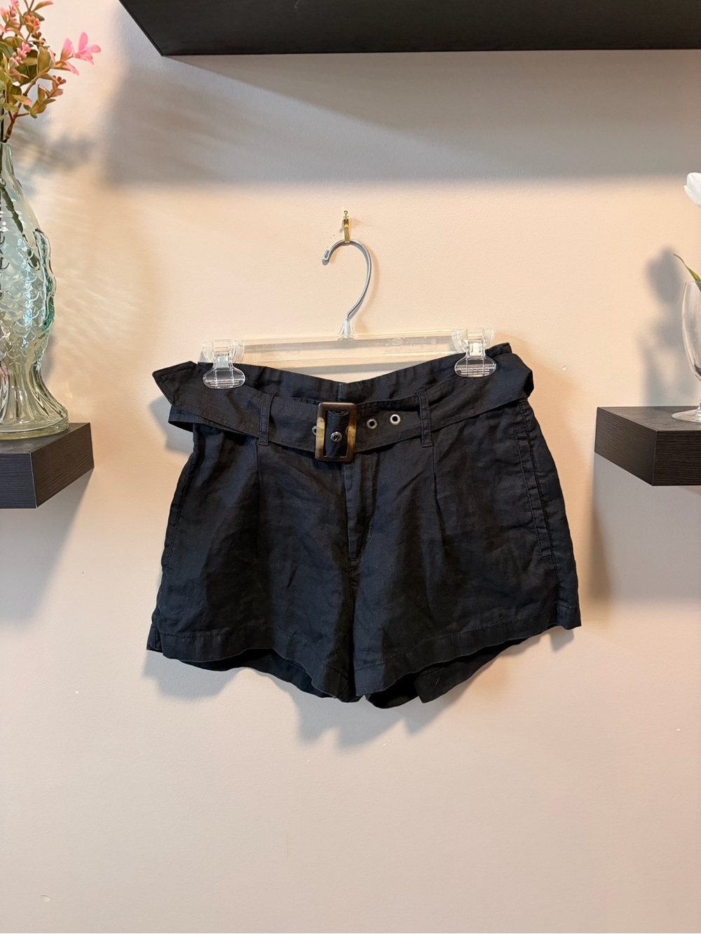 Christian Siriano Black High-Waist Belted Shorts